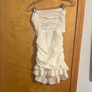 Lucy in the Sky Crepe Ruched Bodycon Dress in White	 new never worn